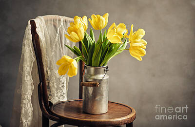 Still Life Royalty Free Images - Still Life with Yellow Tulips Royalty-Free Image by Nailia Schwarz