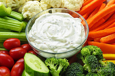 Food And Beverage Royalty-Free and Rights-Managed Images - Vegetables and dip 1 by Elena Elisseeva