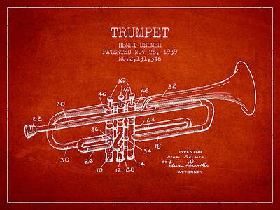 Music Digital Art - Vinatge Trumpet Patent from 1939 by Aged Pixel