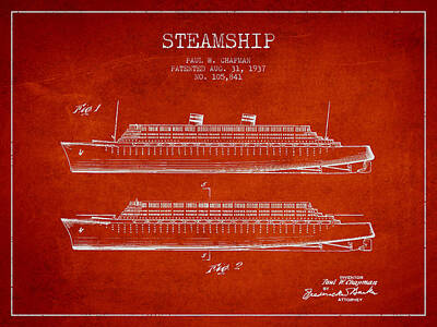 Transportation Digital Art - Vintage Steamship patent from 1937 by Aged Pixel