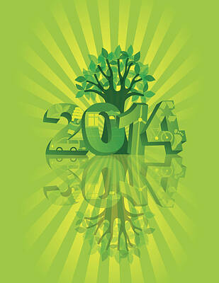 World War 2 Propaganda Posters - 2014 Go Green with Symbols and Tree Sunray Background by Jit Lim