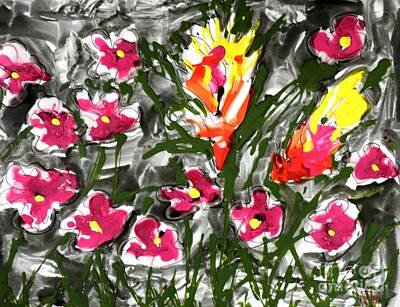Lime Art - Zenmoksha Flowers by Baljit Chadha
