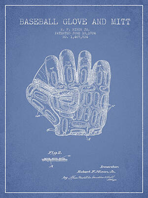 Sports Royalty-Free and Rights-Managed Images - Baseball Glove Patent Drawing From 1924 by Aged Pixel
