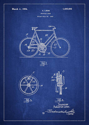 Transportation Digital Art - Bicycle Gear Patent Drawing from 1922 - Blue by Aged Pixel