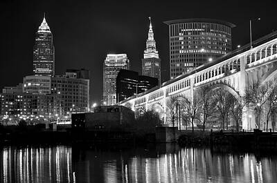Rock And Roll Photos - Black and White Cleveland Iconic Scene by Frozen in Time Fine Art Photography