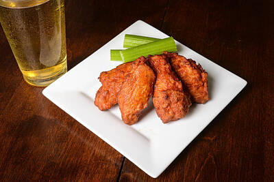 Beer Photos - Buffalo Wings with Celery Sticks and Beer by Brandon Bourdages