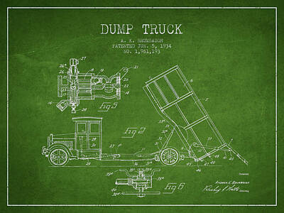 Transportation Digital Art - Dump Truck patent drawing from 1934 by Aged Pixel