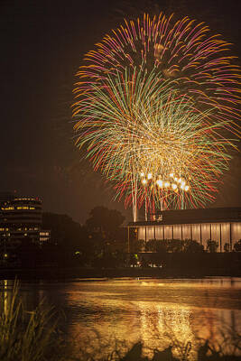 Nighttime Street Photography Rights Managed Images - Fireworks over Kennedy Center Royalty-Free Image by Richard Nowitz