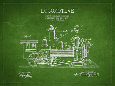 Transportation Digital Art - ocomotive Patent drawing from 1894 by Aged Pixel
