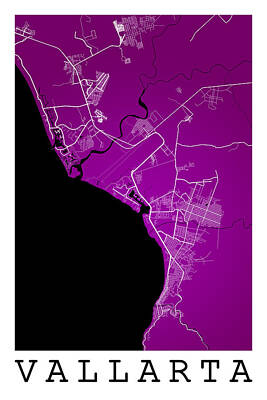 Extreme Sports - Puerto Vallarta Street Map - Puerto Vallarta Mexico Road Map Art by Jurq Studio