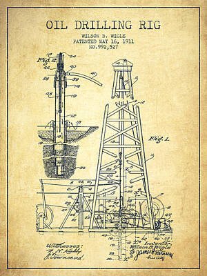 Landmarks Digital Art - Vintage Oil drilling rig Patent from 1911 by Aged Pixel