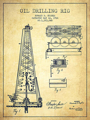 Landmarks Digital Art - Vintage Oil drilling rig Patent from 1916 by Aged Pixel