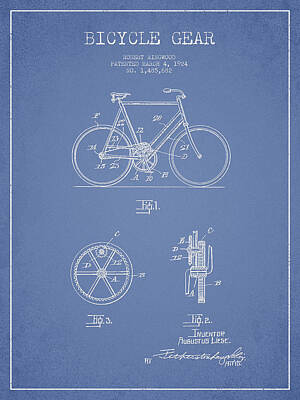 Transportation Digital Art - Bicycle Gear Patent Drawing from 1922 - Light Blue by Aged Pixel