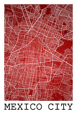 Fashion Paintings - Mexico City Street Map - Mexico City Mexico Road Map Art on Colo by Jurq Studio