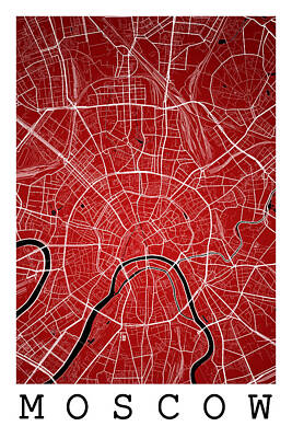 Jimi Hendrix - Moscow Street Map - Moscow Russia Road Map Art on Color by Jurq Studio