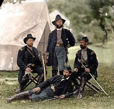 Politicians Royalty Free Images - 4 Union officers of the 4th Pennsylvania Cavalry Royalty-Free Image by Celestial Images