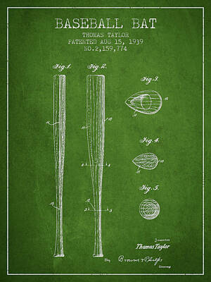 Baseball Royalty-Free and Rights-Managed Images - Vintage Baseball Bat Patent from 1939 by Aged Pixel