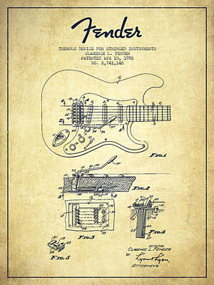 The Modern Diner Royalty Free Images - Fender Tremolo Device patent Drawing from 1956 Royalty-Free Image by Aged Pixel