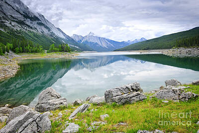Mountain Royalty Free Images - Mountain lake in Jasper National Park 1 Royalty-Free Image by Elena Elisseeva