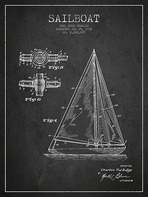 Transportation Digital Art Royalty Free Images - Sailboat Patent Drawing From 1938 Royalty-Free Image by Aged Pixel