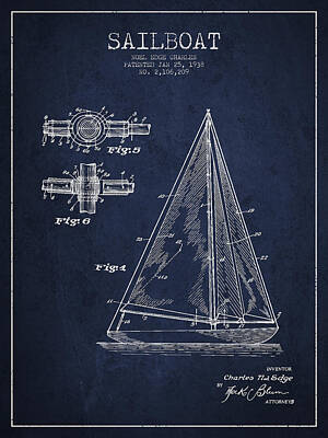 Transportation Digital Art - Sailboat Patent Drawing From 1938 by Aged Pixel