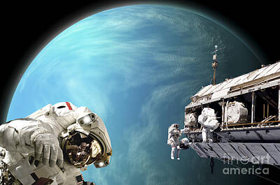 Science Fiction Photos - Astronauts Performing Work On A Space by Marc Ward