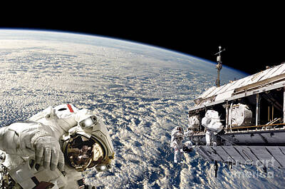 Science Fiction Photos - Astronauts Performing Work On A Space by Marc Ward