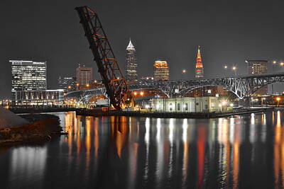 Skylines Royalty Free Images - A Cleveland Night Royalty-Free Image by Frozen in Time Fine Art Photography