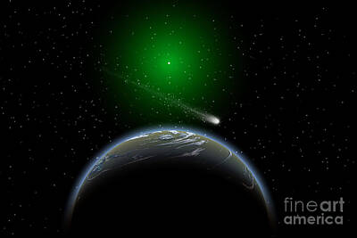 Surrealism Royalty-Free and Rights-Managed Images - A Comet Passing A Distant Alien World by Mark Stevenson