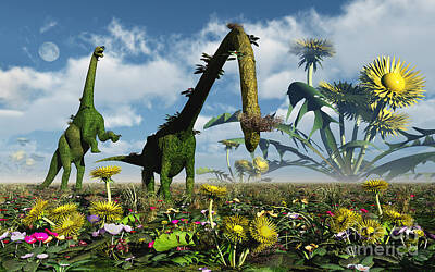 Sunflowers Royalty-Free and Rights-Managed Images - A Conceptual Dinosaur Garden by Mark Stevenson