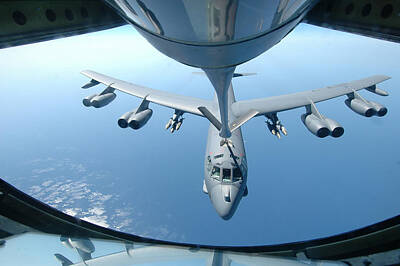 Transportation Photos - A Kc-135 Stratotanker Refuels A B-52 by Celestial Images