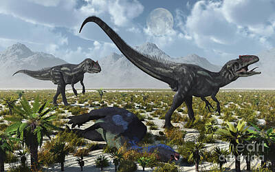 Food And Beverage Digital Art - A Pair Of Allosaurus Dinosaurs Kill by Mark Stevenson