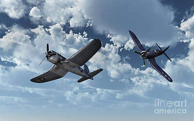 Landmarks Royalty Free Images - A Pair Of American Vought F4u Corsair Royalty-Free Image by Mark Stevenson
