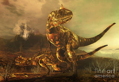 Landscapes Digital Art - A Pair Of Carnotaurus Dinosaurs by Philip Brownlow