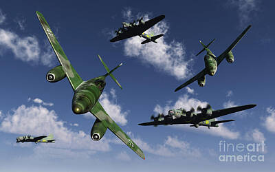 Transportation Digital Art - A Pair Of German Me 262 Jetfighters by Mark Stevenson