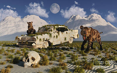 Animals Digital Art - A Pair Of Sabre-toothed Tigers Come by Mark Stevenson