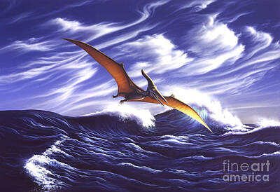 Beach Digital Art - A Pteranodon Soars Just Above The Waves by Jerry LoFaro