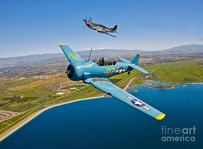 The Underwater Story - A T-6 Texan And P-51d Mustang In Flight by Scott Germain