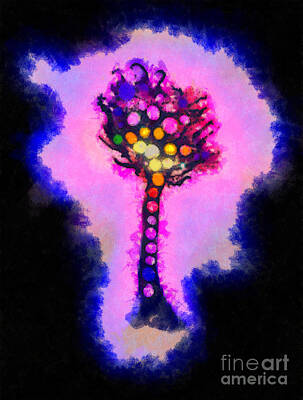 Fantasy Paintings - Abstract glowball tree by Pixel Chimp