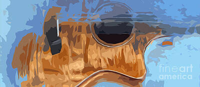 Musician Digital Art - Acoustic Guitar Blue Background 2 by Drawspots Illustrations