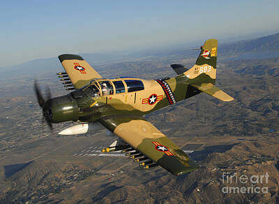 Printscapes - Ad-5 Skyraider Flying Over Chino by Phil Wallick