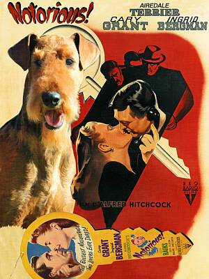 Black And White Rock And Roll Photographs - Airedale Terrier Art Canvas Print - Notorious Movie Poster by Sandra Sij