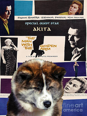 Old Masters Royalty Free Images - Akita Inu The Man with the Golden Arm Movie Poster Royalty-Free Image by Sandra Sij