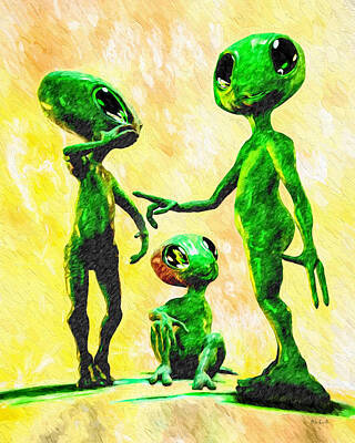 Comics Paintings - Alien Family Unit by Bob Orsillo