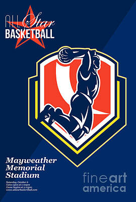 Sports Royalty-Free and Rights-Managed Images - All American Basketball Retro Poster by Aloysius Patrimonio