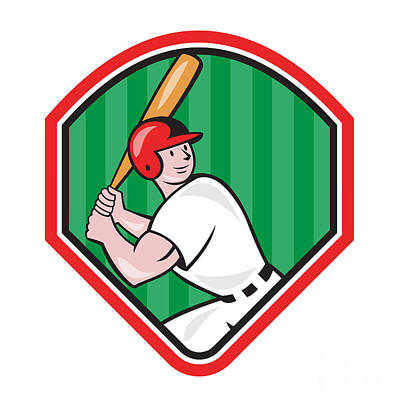 Baseball Royalty-Free and Rights-Managed Images - American Baseball Player Bat Diamond Cartoon by Aloysius Patrimonio