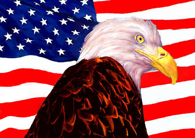 Birds Digital Art - American Flag - Bald Eagle by Bob and Nadine Johnston