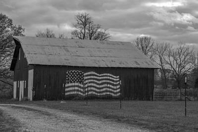 Landmarks Photos - American Flag Barn by John McGraw
