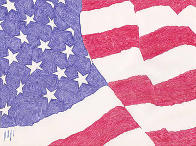 Landmarks Drawings - American Flag by Eric Forster