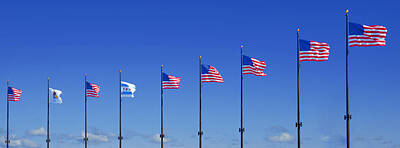 Landmarks Rights Managed Images - American Flags on Chicagos famous Navy Pier Royalty-Free Image by Alexandra Till
